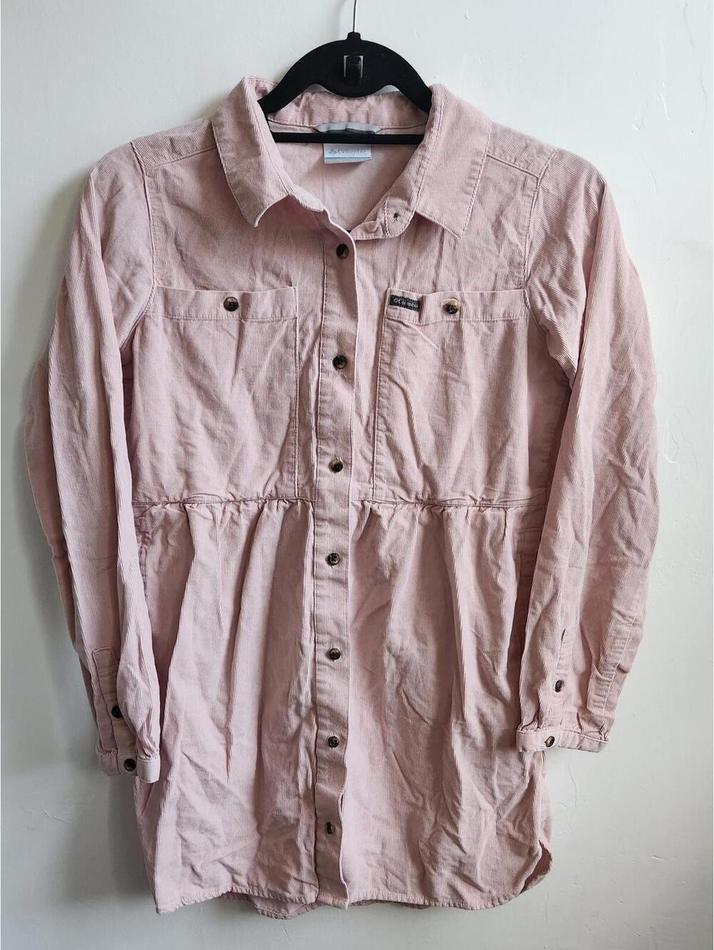 Columbia Shirt Girls Large Pink Corduroy Long Sleeve Button Front Outdoors Dres